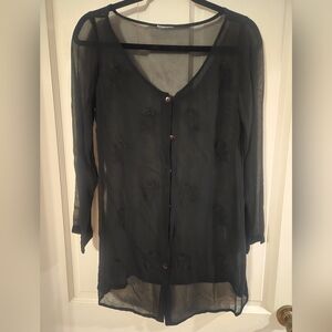Sheer Black Button-Up Blouse